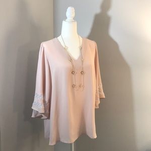 Light Pink Flutter Sleeve Blouse